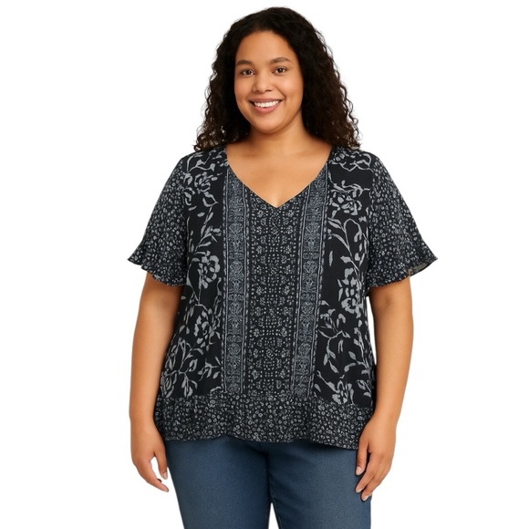 Lucky Brand Boho Floral Mixed Print Bohemian Hippie Retro Blouse Plus Size 2X - Picture 1 of 14
